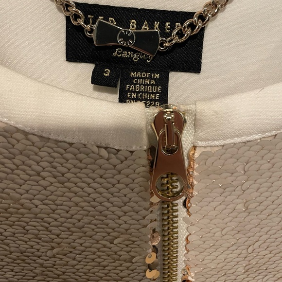 Ted Baker white jacket with gold sequins 
women's like new 
Size3 
Gold zipper - Picture 2 of 4